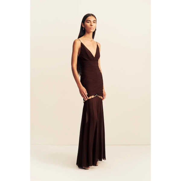 Shona Joy emilie gathered maxi dress with beads - ristretto - Dresses - Australian Luxury Eventwear at Coveti