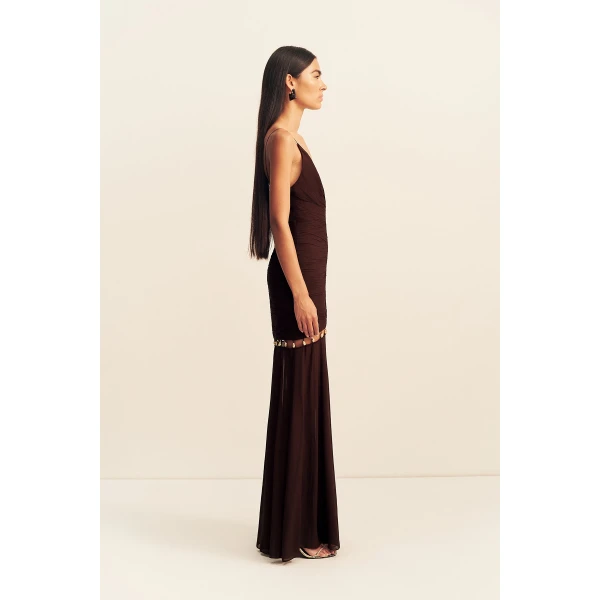 Shona Joy emilie gathered maxi dress with beads - ristretto - Dresses - Australian Luxury Eventwear at Coveti