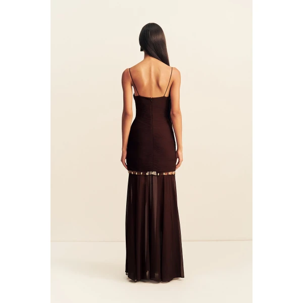 Shona Joy emilie gathered maxi dress with beads - ristretto - Dresses - Australian Luxury Eventwear at Coveti