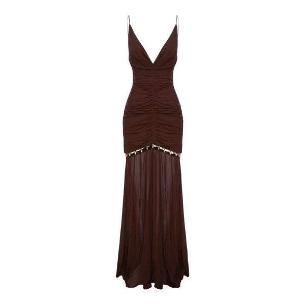 Shona Joy emilie gathered maxi dress with beads - ristretto - Dresses - Australian Luxury Eventwear at Coveti