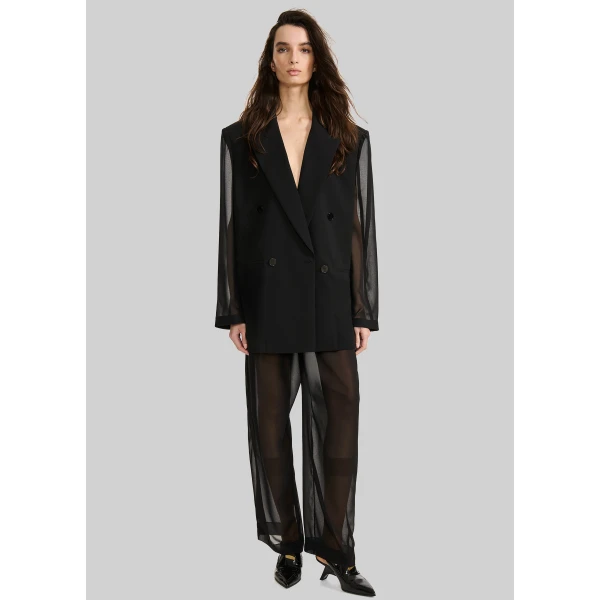 The Frankie Shop 4-Button Double-Breasted Sheer Jacket – Black, view 2