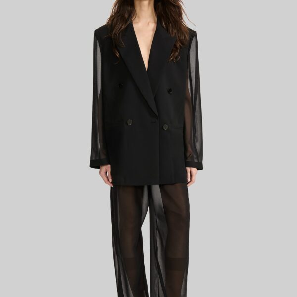 The Frankie Shop 4-Button Double-Breasted Sheer Jacket - Black - Oversized Minimalist Jackets in Black - Shop at Coveti
