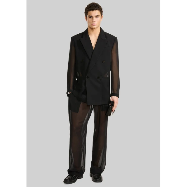 The Frankie Shop 4-Button Double-Breasted Sheer Jacket – Black, view 3