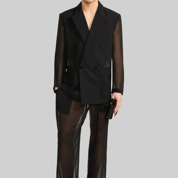 The Frankie Shop 4-Button Double-Breasted Sheer Jacket - Black - Oversized Minimalist Jackets in Black - Shop at Coveti