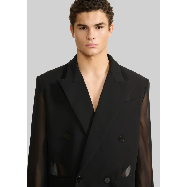 The Frankie Shop 4-Button Double-Breasted Sheer Jacket – Black, view 4