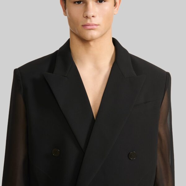 The Frankie Shop 4-Button Double-Breasted Sheer Jacket - Black - Oversized Minimalist Jackets in Black - Shop at Coveti