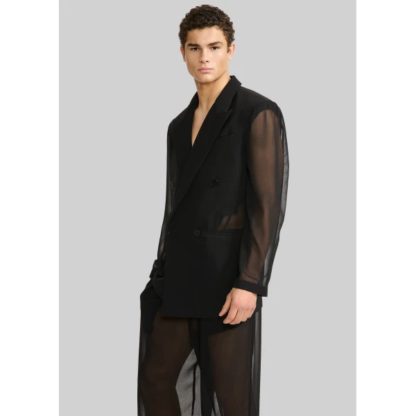 The Frankie Shop 4-Button Double-Breasted Sheer Jacket – Black, view 5
