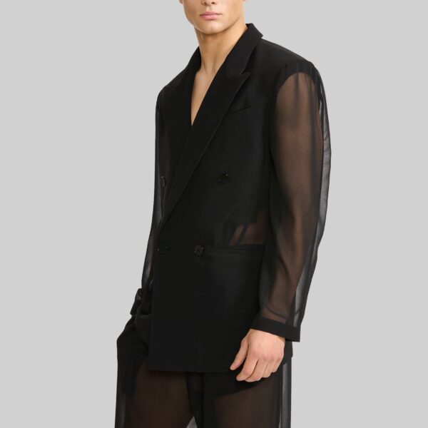 The Frankie Shop 4-Button Double-Breasted Sheer Jacket - Black - Oversized Minimalist Jackets in Black - Shop at Coveti