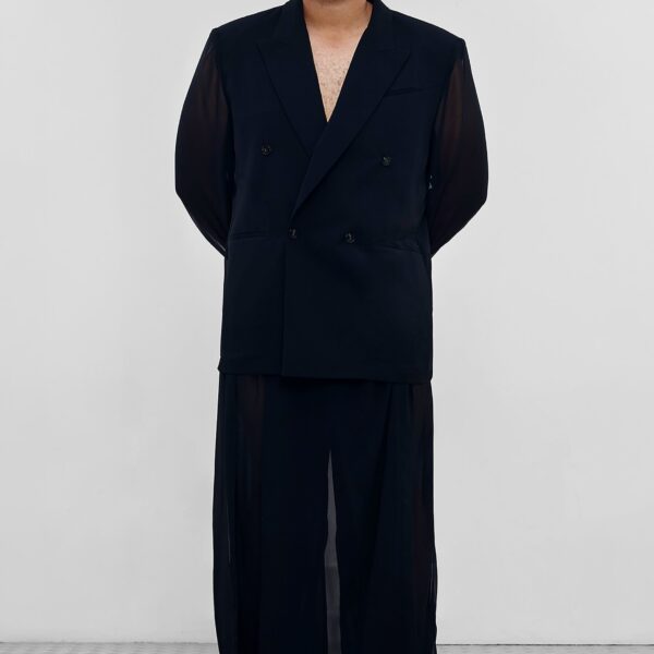 The Frankie Shop 4-Button Double-Breasted Sheer Jacket - Black - Oversized Minimalist Jackets in Black - Shop at Coveti