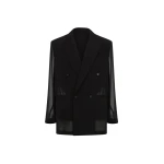 The Frankie Shop 4-Button Double-Breasted Sheer Jacket - Black - Oversized Minimalist Jackets in Black - Shop at Coveti