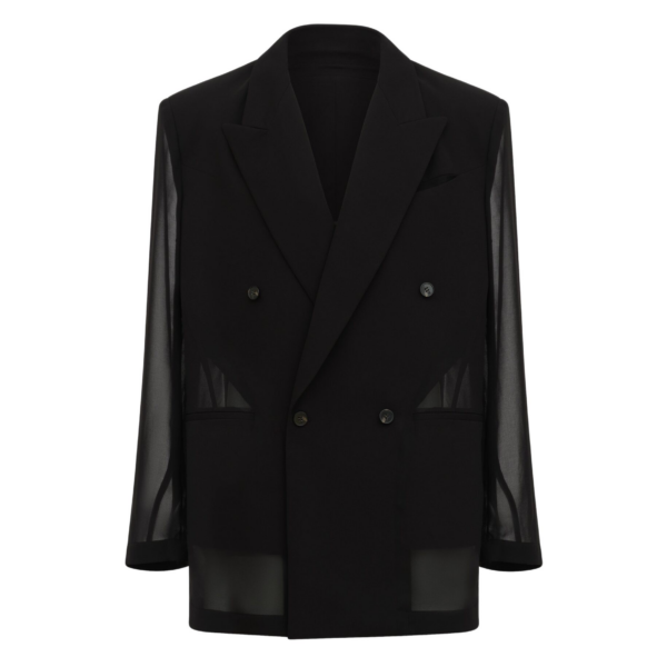 The Frankie Shop 4-Button Double-Breasted Sheer Jacket - Black - Oversized Minimalist Jackets in Black - Shop at Coveti