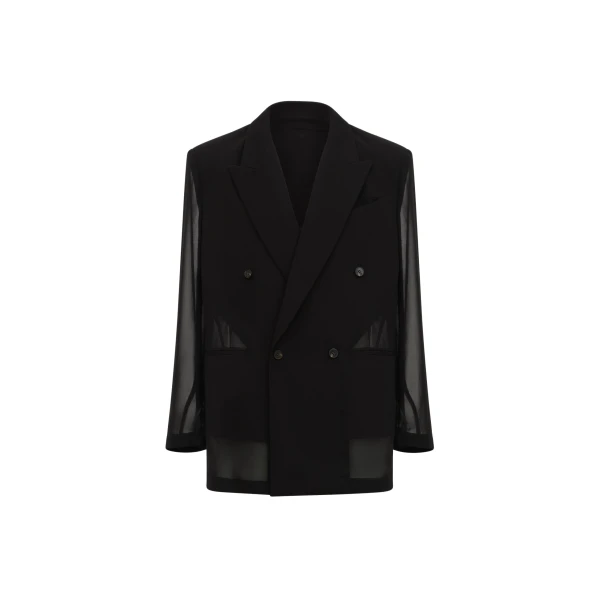 The Frankie Shop 4-Button Double-Breasted Sheer Jacket - Black - Oversized Minimalist Jackets in Black - Shop at Coveti