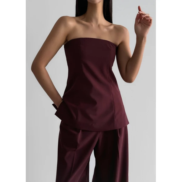 The Frankie Shop Abbie Strapless Top – Burgundy, view 2