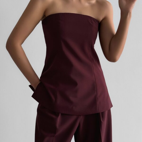 The Frankie Shop Abbie Strapless Top - Burgundy - Oversized Minimalist Jackets in Red - Shop at Coveti