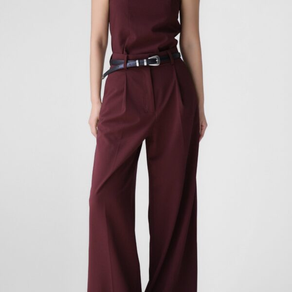 The Frankie Shop Abbie Trousers - Burgundy - Oversized Minimalist Pants in Red - Shop at Coveti