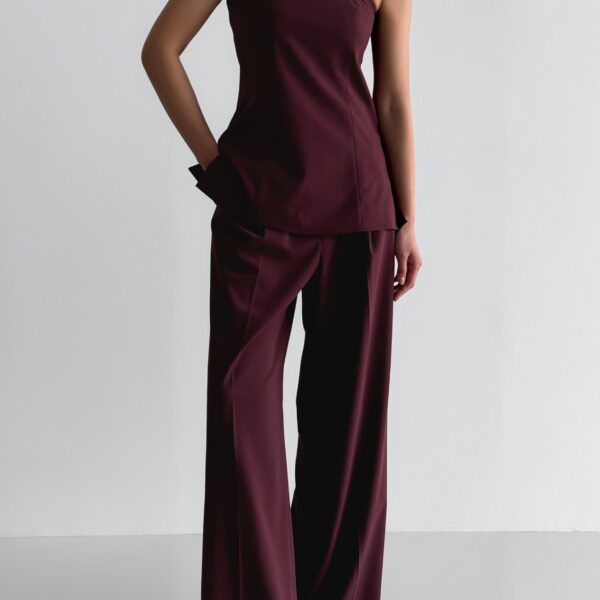 The Frankie Shop Abbie Trousers - Burgundy - Oversized Minimalist Pants in Red - Shop at Coveti