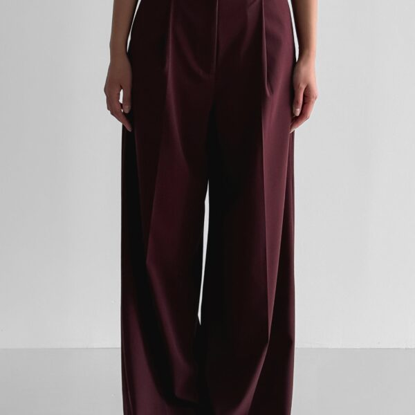 The Frankie Shop Abbie Trousers - Burgundy - Oversized Minimalist Pants in Red - Shop at Coveti