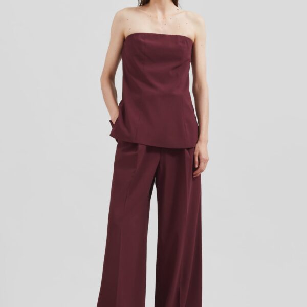 The Frankie Shop Abbie Trousers - Burgundy - Oversized Minimalist Pants in Red - Shop at Coveti