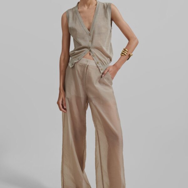 The Frankie Shop Abra Sheer Trousers - Beige - Oversized Minimalist Pants in Beige - Shop at Coveti