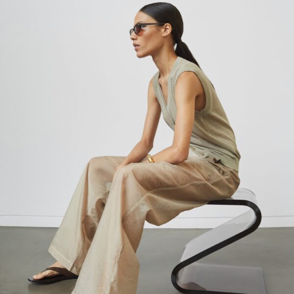 The Frankie Shop Abra Sheer Trousers - Beige - Oversized Minimalist Pants in Beige - Shop at Coveti