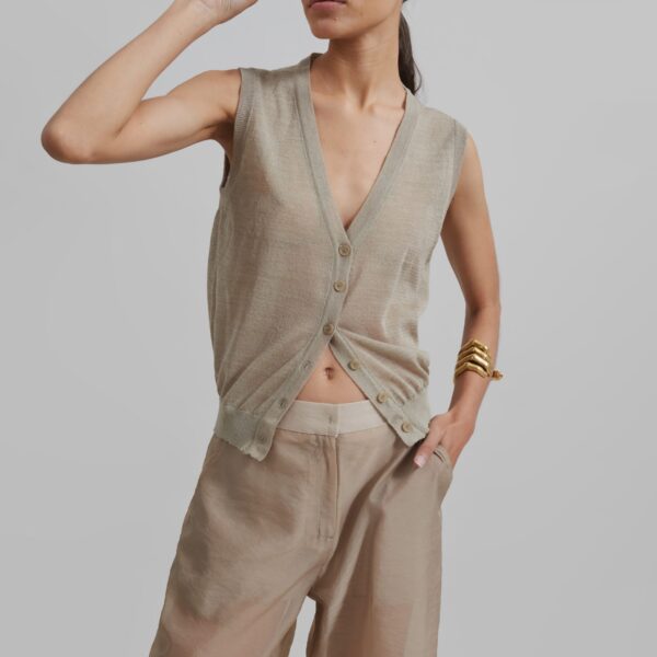 The Frankie Shop Abra Sheer Trousers - Beige - Oversized Minimalist Pants in Beige - Shop at Coveti