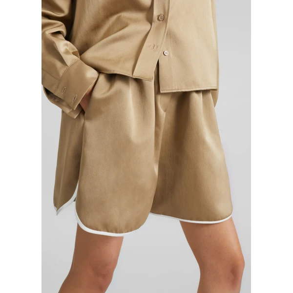 The Frankie Shop Adia Satin Boxer Shorts – Beige, view 4