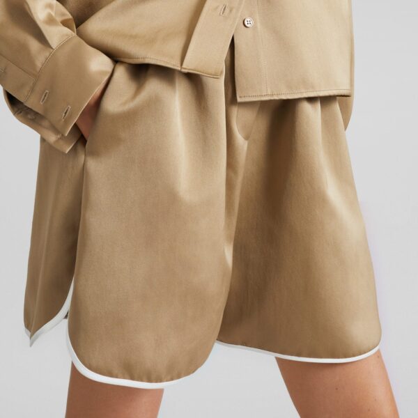 The Frankie Shop Adia Satin Boxer Shorts - Beige - Oversized Minimalist Shorts in Beige - Shop at Coveti