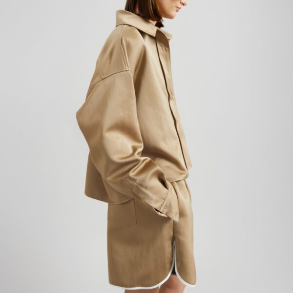 The Frankie Shop Adia Satin Boxer Shorts - Beige - Oversized Minimalist Shorts in Beige - Shop at Coveti