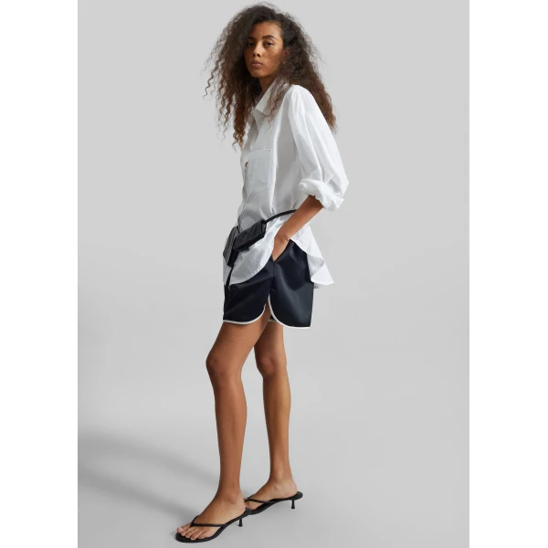 The Frankie Shop Adia Satin Boxer Shorts – Black, view 2