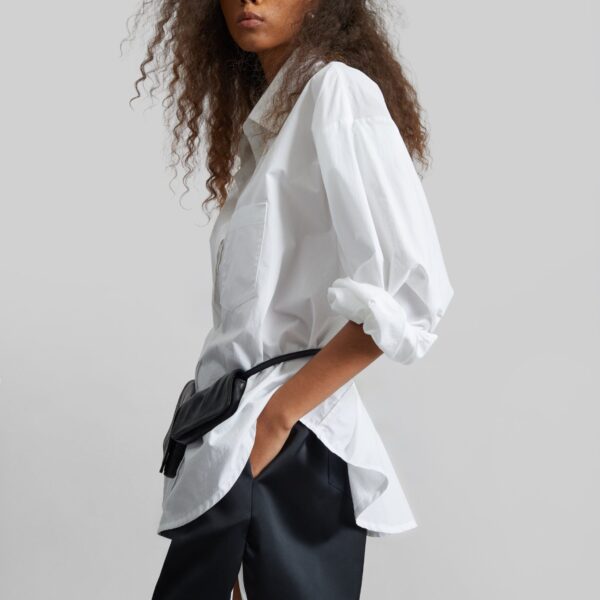 The Frankie Shop Adia Satin Boxer Shorts - Black - Oversized Minimalist Shorts in Black - Shop at Coveti