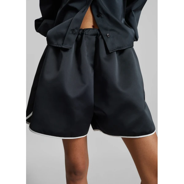 The Frankie Shop Adia Satin Boxer Shorts – Black, view 6