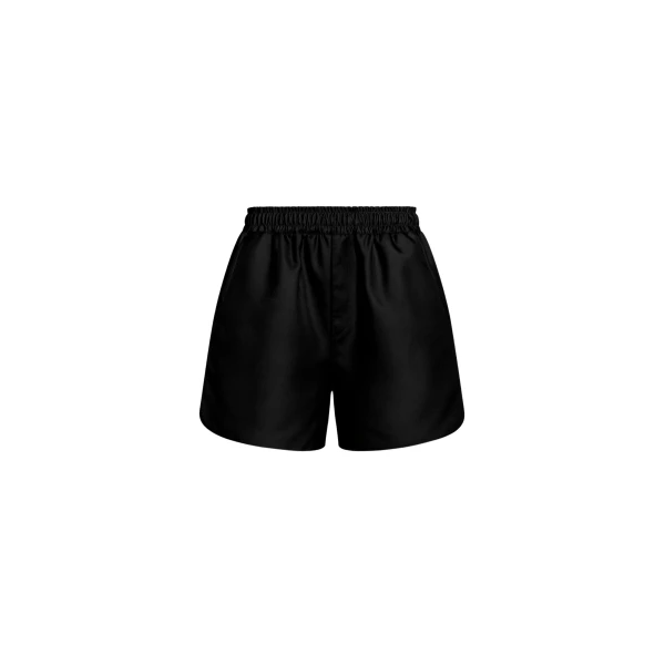 The Frankie Shop Adia Satin Boxer Shorts - Black - Oversized Minimalist Shorts in Black - Shop at Coveti
