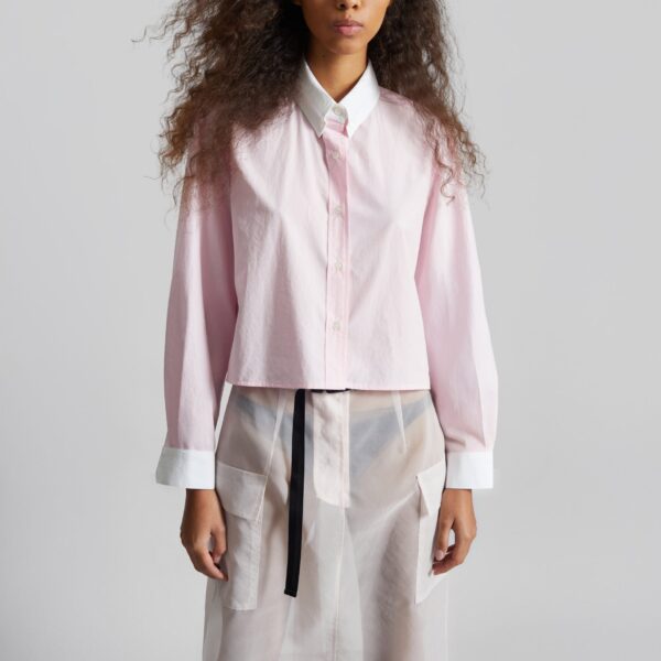 The Frankie Shop Aix Cropped Boxy Shirt - Pink - Oversized Minimalist Tops in Pink - Shop at Coveti