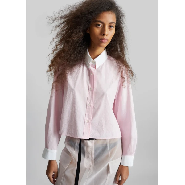 The Frankie Shop Aix Cropped Boxy Shirt – Pink, view 5