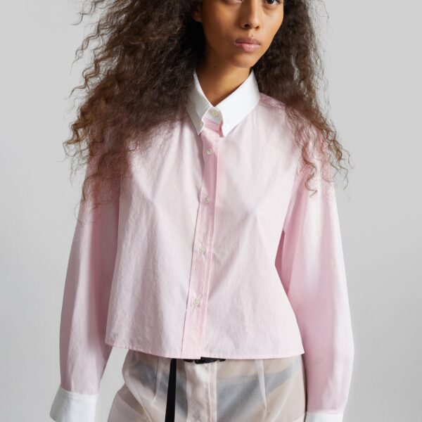 The Frankie Shop Aix Cropped Boxy Shirt - Pink - Oversized Minimalist Tops in Pink - Shop at Coveti