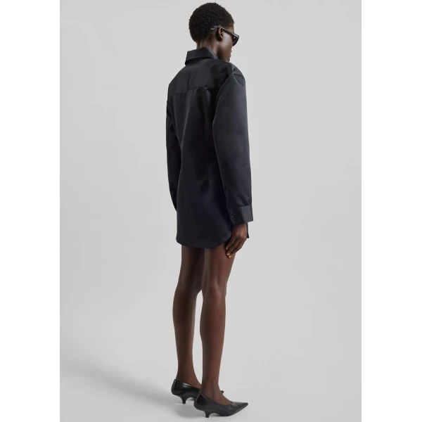 The Frankie Shop Akita Satin Cinched Shirt Dress – Black, view 6
