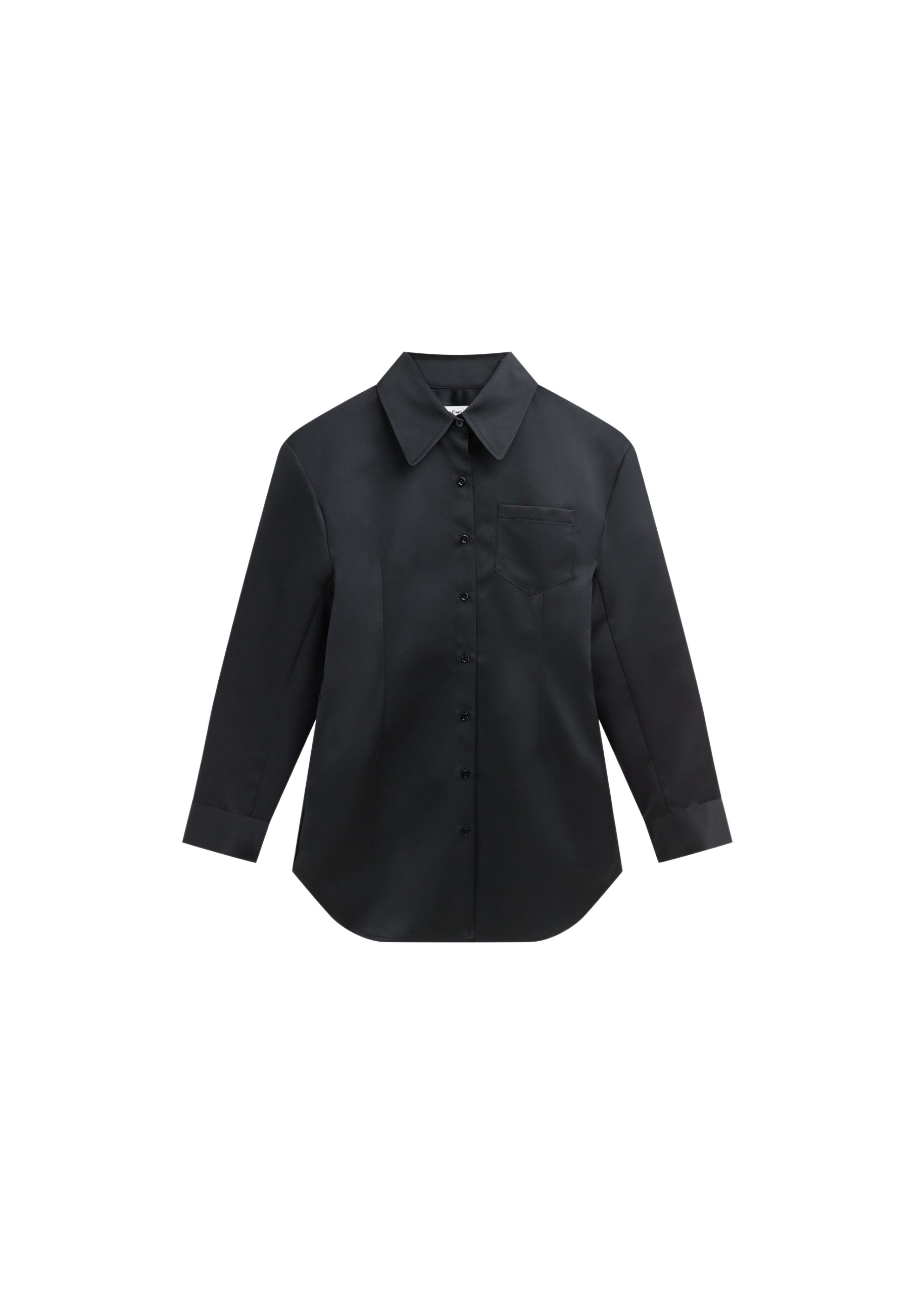 The Frankie Shop Akita Satin Cinched Shirt Dress – Black