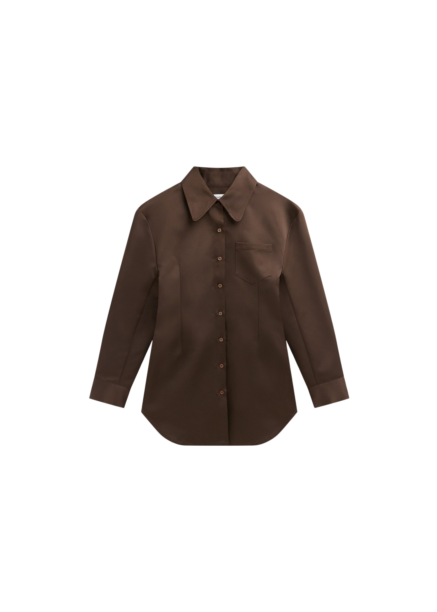 The Frankie Shop Akita Satin Cinched Shirt Dress – Brown
