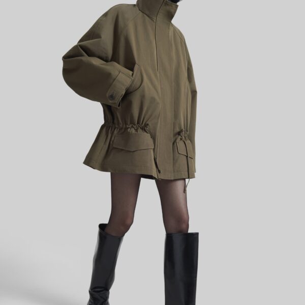 The Frankie Shop Alesie Drawstring Jacket - Olive Brown - Oversized Minimalist Jackets in Beige - Shop at Coveti