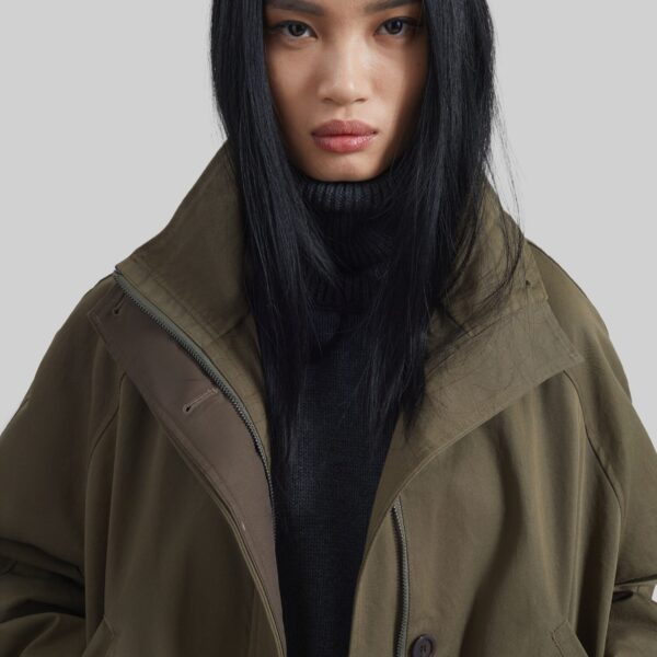 The Frankie Shop Alesie Drawstring Jacket - Olive Brown - Oversized Minimalist Jackets in Beige - Shop at Coveti