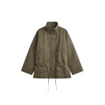 The Frankie Shop Alesie Drawstring Jacket - Olive Brown - Oversized Minimalist Jackets in Beige - Shop at Coveti