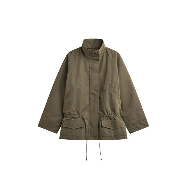 The Frankie Shop Alesie Drawstring Jacket - Olive Brown - Oversized Minimalist Jackets in Beige - Shop at Coveti