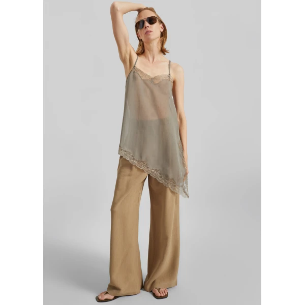 The Frankie Shop Alessia Sheer Lace Top – Taupe, view 3