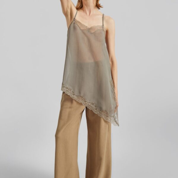 The Frankie Shop Alessia Sheer Lace Top - Taupe - Oversized Minimalist Tops in Beige - Shop at Coveti