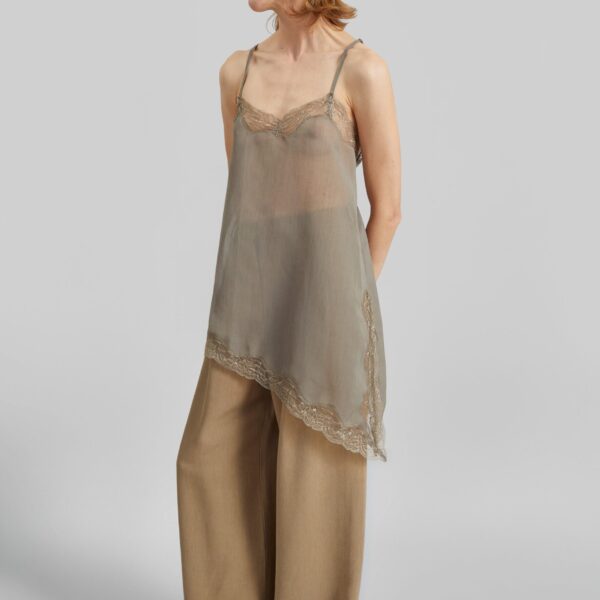 The Frankie Shop Alessia Sheer Lace Top - Taupe - Oversized Minimalist Tops in Beige - Shop at Coveti