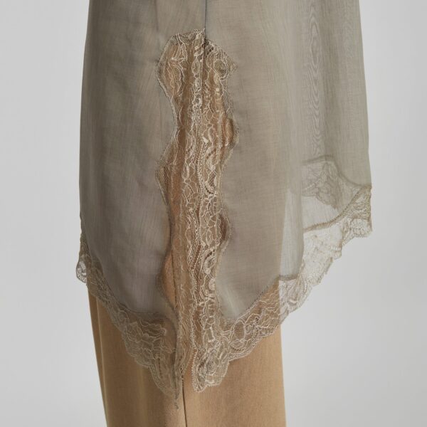 The Frankie Shop Alessia Sheer Lace Top - Taupe - Oversized Minimalist Tops in Beige - Shop at Coveti