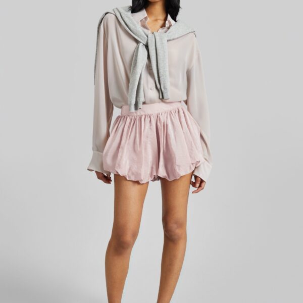 The Frankie Shop Alina Bubble Hem Shorts - Faded Pink - Oversized Minimalist Shorts in Pink - Shop at Coveti