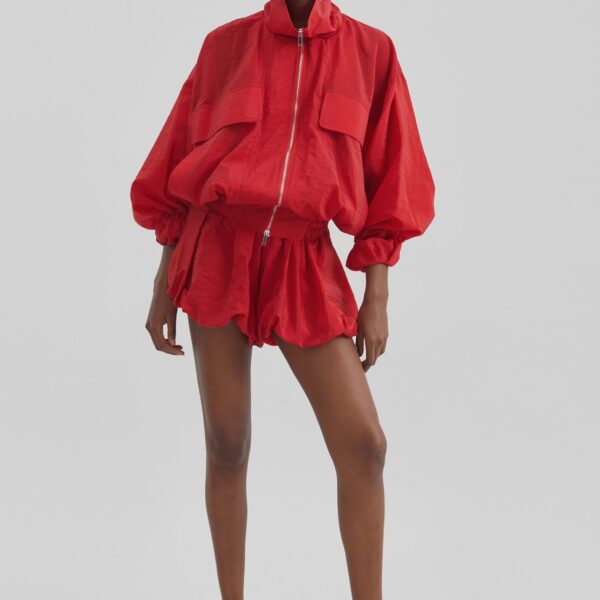 The Frankie Shop Alina Bubble Hem Shorts - Red - Oversized Minimalist Shorts in Red - Shop at Coveti
