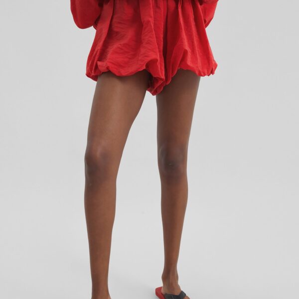 The Frankie Shop Alina Bubble Hem Shorts - Red - Oversized Minimalist Shorts in Red - Shop at Coveti