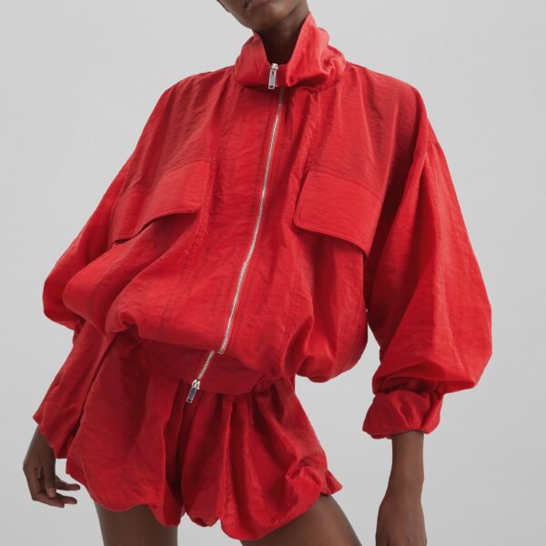 The Frankie Shop Alina Bubble Hem Shorts - Red - Oversized Minimalist Shorts in Red - Shop at Coveti